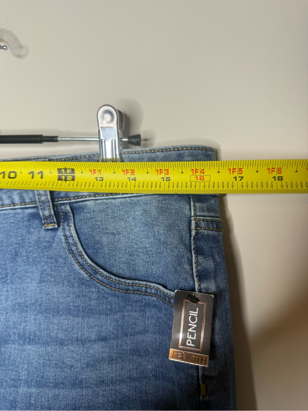 Front Button Blue Denim Pencil Skirt - Picture 7 of 8